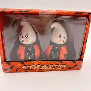 Johanna Parker Design Halloween Ghost Pumpkin Salt Pepper Shakers Set New Box